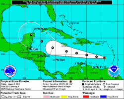 Ernesto is expected to pass 250 miles south of St. Croix at 10 p.m. Friday. Ernesto is expected to pass 250 miles south of St. Croix at 10 p.m. Friday.